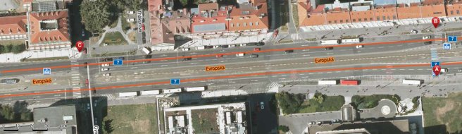 Map of Evropska street near Dejvicka station
